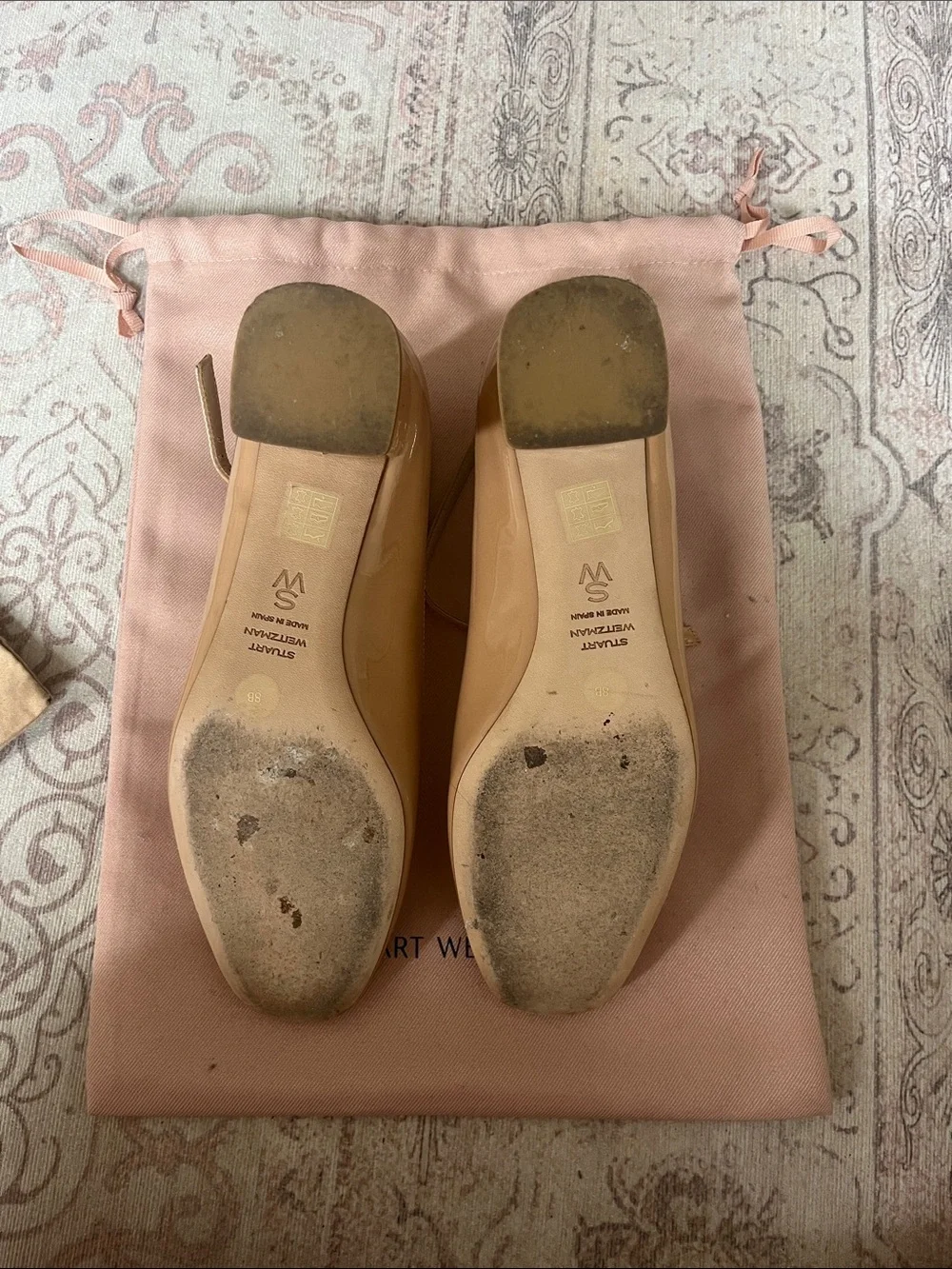 Stuart Weitzman Patent Leather Mary Jane Heels in Tan